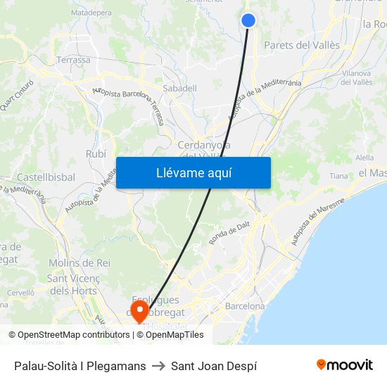 Palau-Solità I Plegamans to Sant Joan Despí map