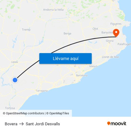 Bovera to Sant Jordi Desvalls map