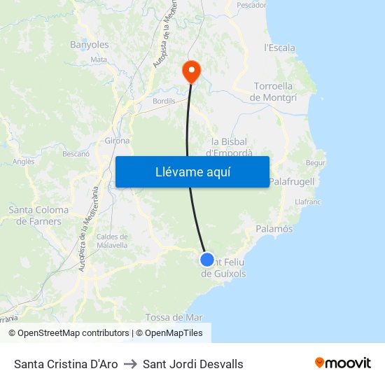 Santa Cristina D'Aro to Sant Jordi Desvalls map