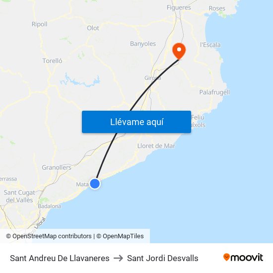 Sant Andreu De Llavaneres to Sant Jordi Desvalls map