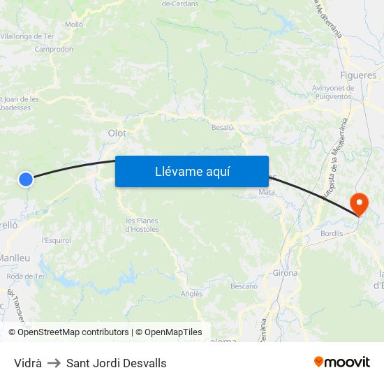 Vidrà to Sant Jordi Desvalls map