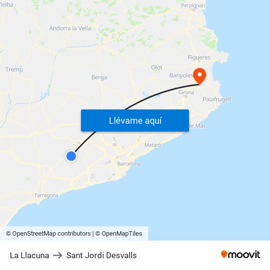 La Llacuna to Sant Jordi Desvalls map