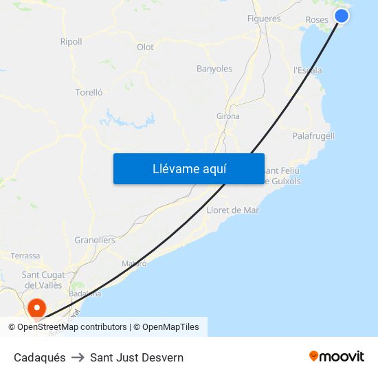 Cadaqués to Sant Just Desvern map