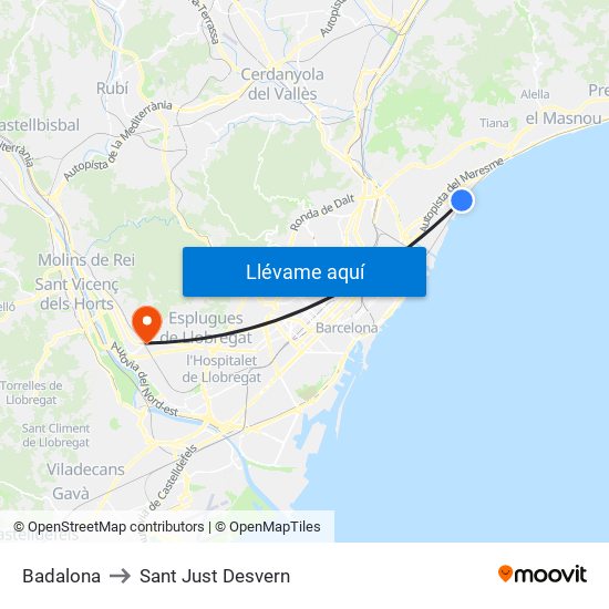 Badalona to Sant Just Desvern map