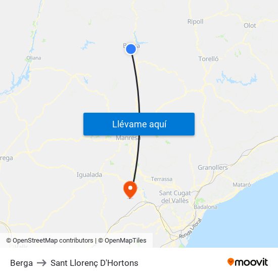 Berga to Sant Llorenç D'Hortons map