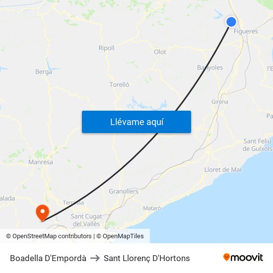 Boadella D'Empordà to Sant Llorenç D'Hortons map