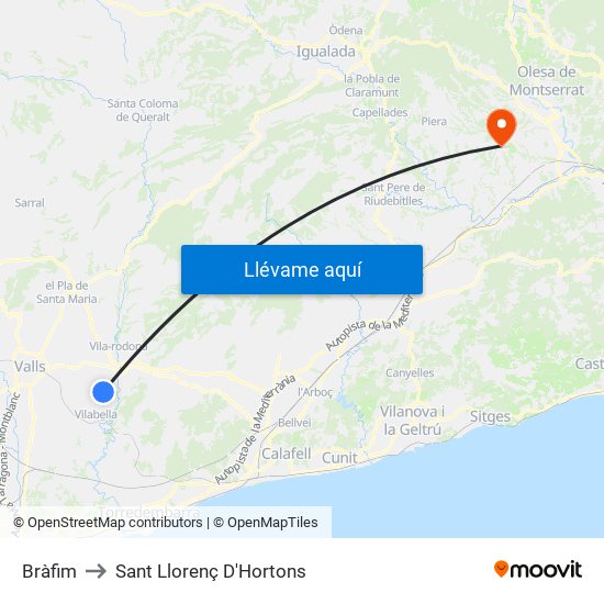 Bràfim to Sant Llorenç D'Hortons map