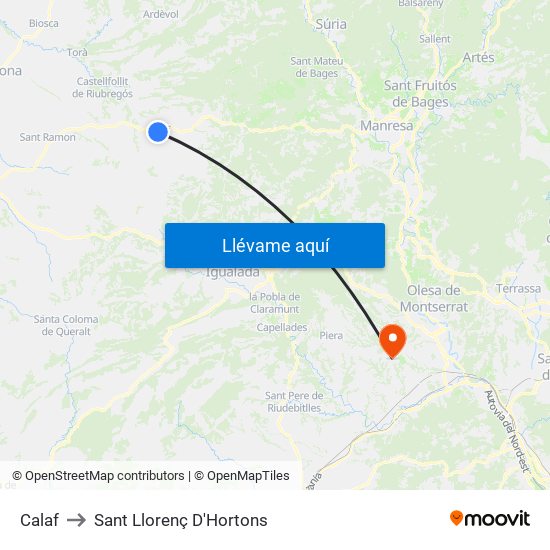 Calaf to Sant Llorenç D'Hortons map