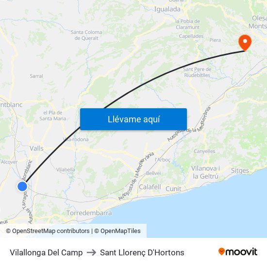 Vilallonga Del Camp to Sant Llorenç D'Hortons map