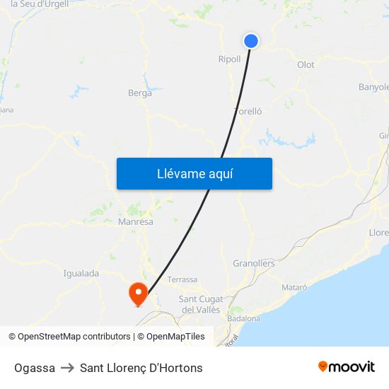 Ogassa to Sant Llorenç D'Hortons map