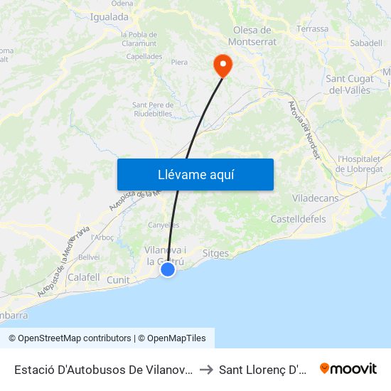 Estació D'Autobusos De Vilanova I La Geltrú to Sant Llorenç D'Hortons map