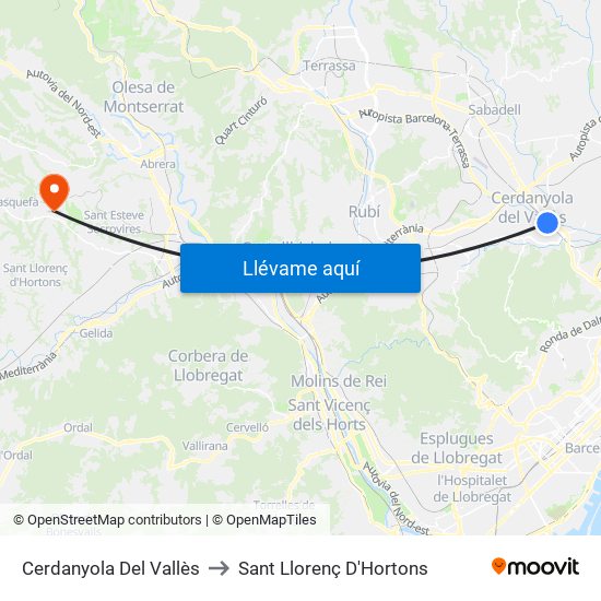 Cerdanyola Del Vallès to Sant Llorenç D'Hortons map