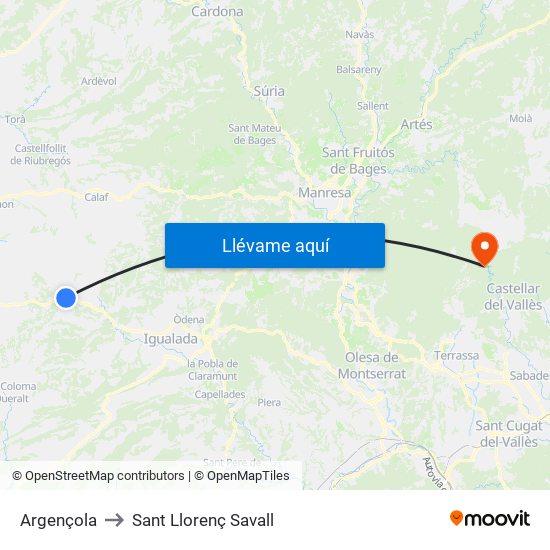 Argençola to Sant Llorenç Savall map
