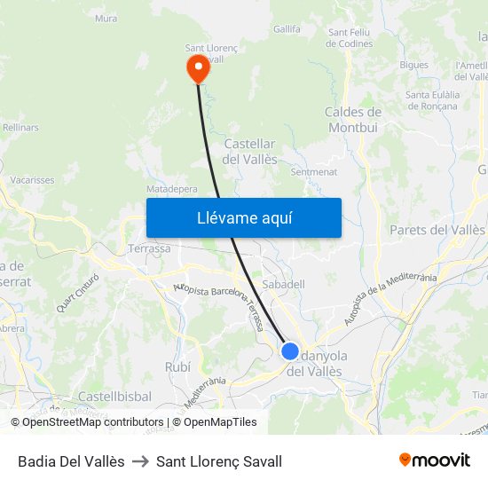 Badia Del Vallès to Sant Llorenç Savall map