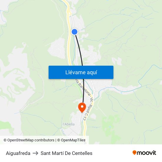 Aiguafreda to Sant Martí De Centelles map