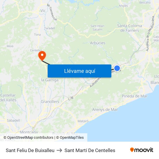 Sant Feliu De Buixalleu to Sant Martí De Centelles map