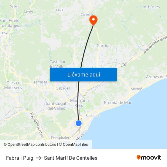 Fabra I Puig to Sant Martí De Centelles map