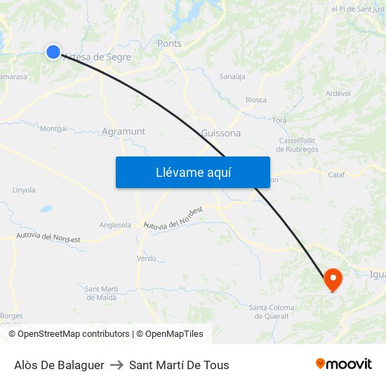 Alòs De Balaguer to Sant Martí De Tous map