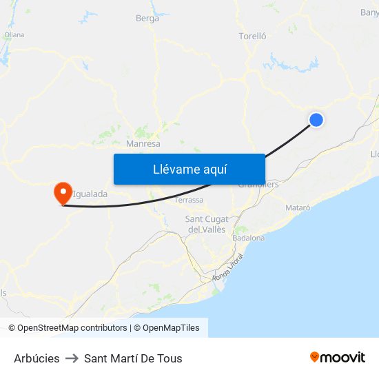 Arbúcies to Sant Martí De Tous map