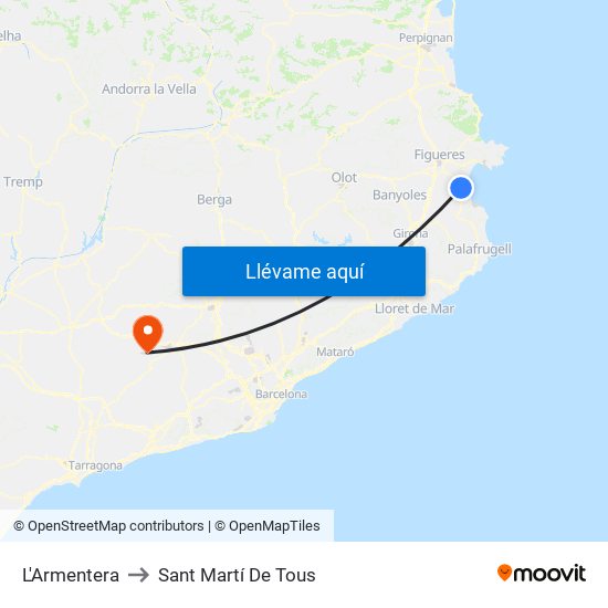 L'Armentera to Sant Martí De Tous map