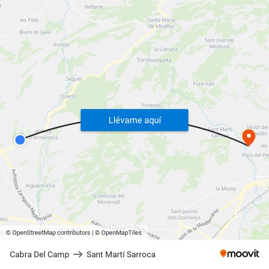 Cabra Del Camp to Sant Martí Sarroca map
