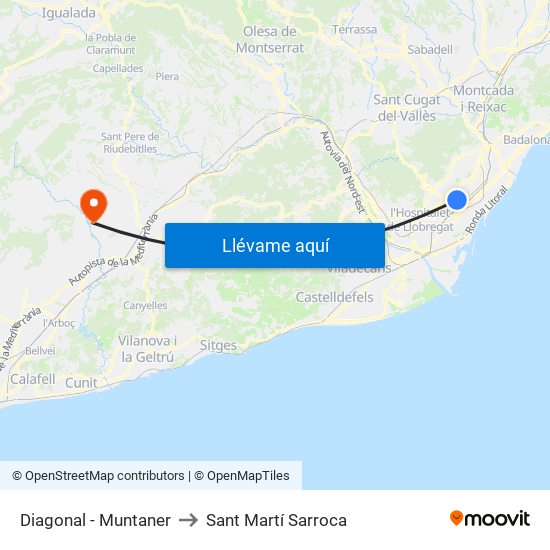 Diagonal - Muntaner to Sant Martí Sarroca map