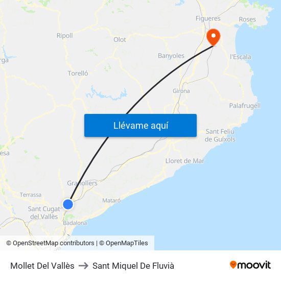 Mollet Del Vallès to Sant Miquel De Fluvià map