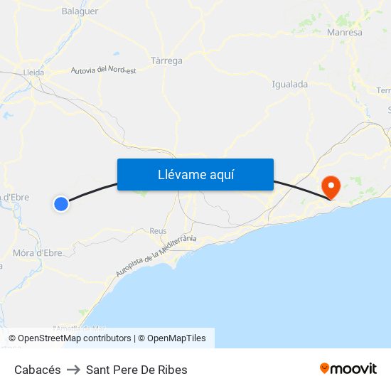 Cabacés to Sant Pere De Ribes map
