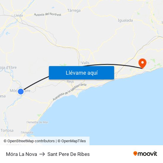 Móra La Nova to Sant Pere De Ribes map