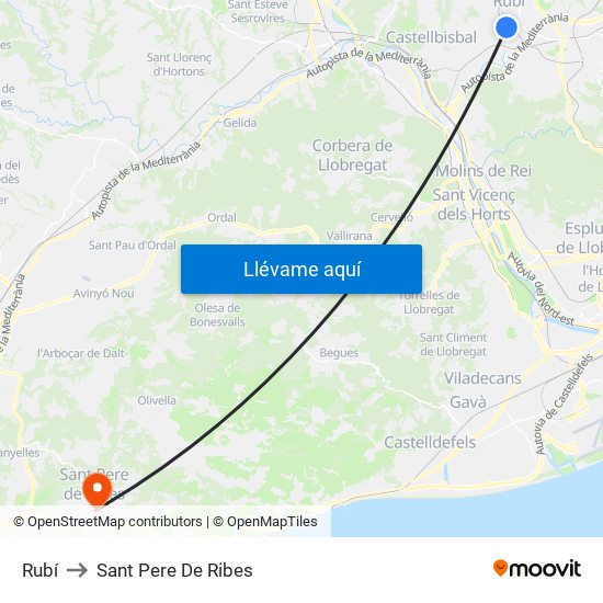 Rubí to Sant Pere De Ribes map