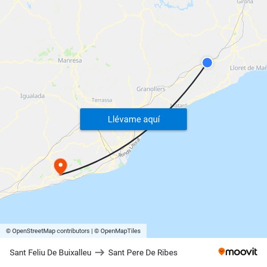 Sant Feliu De Buixalleu to Sant Pere De Ribes map