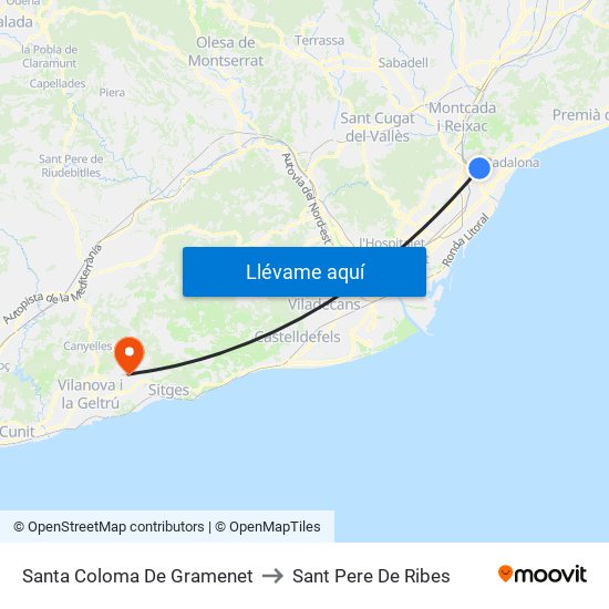 Santa Coloma De Gramenet to Sant Pere De Ribes map