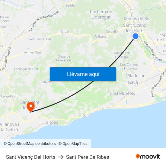 Sant Vicenç Del Horts to Sant Pere De Ribes map