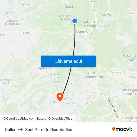 Callús to Sant Pere De Riudebitlles map