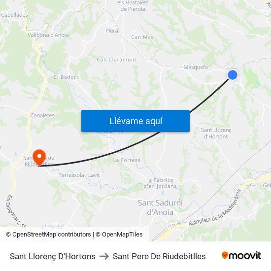 Sant Llorenç D'Hortons to Sant Pere De Riudebitlles map