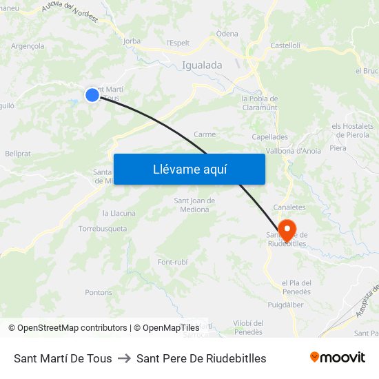 Sant Martí De Tous to Sant Pere De Riudebitlles map