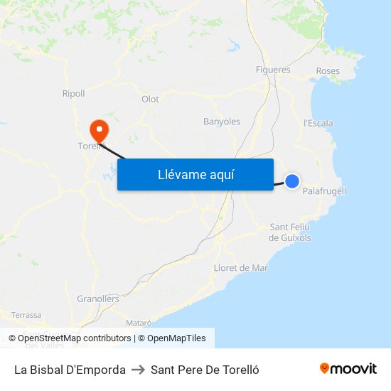 La Bisbal D'Emporda to Sant Pere De Torelló map