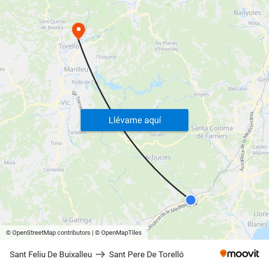 Sant Feliu De Buixalleu to Sant Pere De Torelló map
