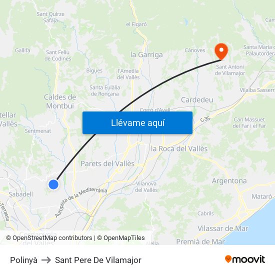 Polinyà to Sant Pere De Vilamajor map