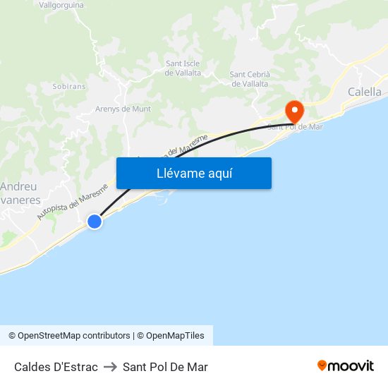 Caldes D'Estrac to Sant Pol De Mar map
