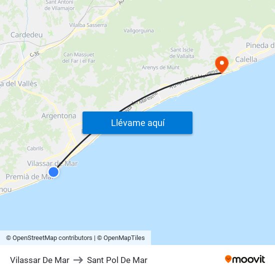 Vilassar De Mar to Sant Pol De Mar map