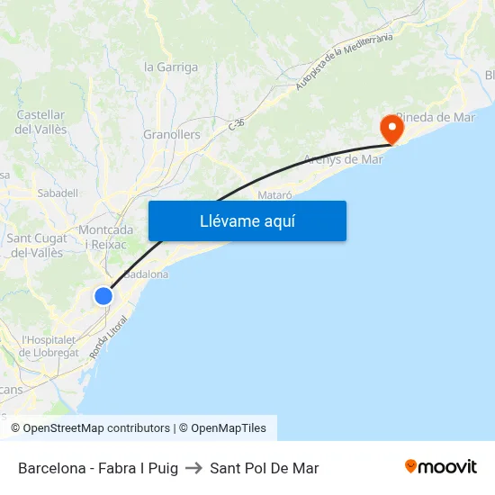 Barcelona - Fabra I Puig to Sant Pol De Mar map