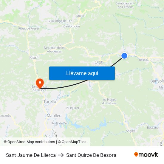 Sant Jaume De Llierca to Sant Quirze De Besora map