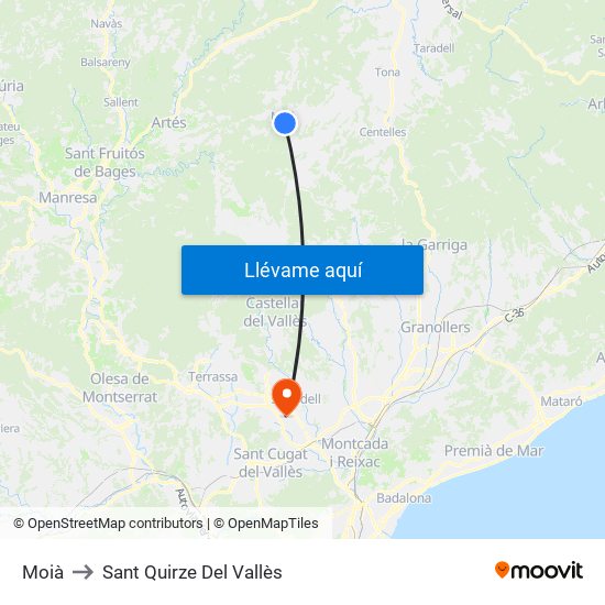 Moià to Sant Quirze Del Vallès map