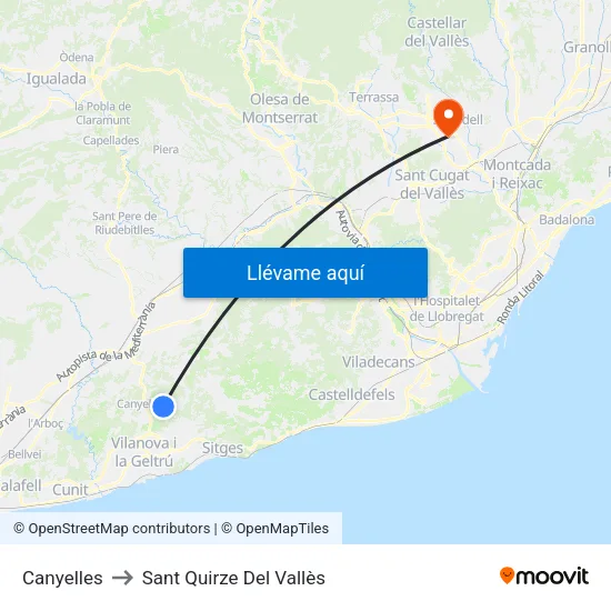 Canyelles to Sant Quirze Del Vallès map