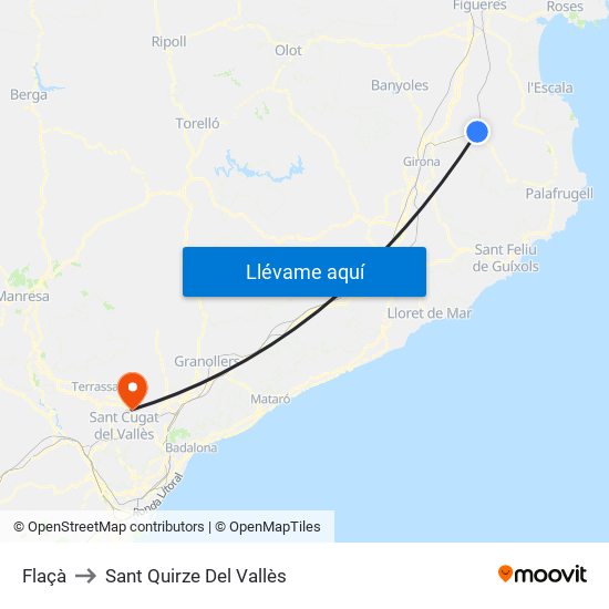 Flaçà to Sant Quirze Del Vallès map