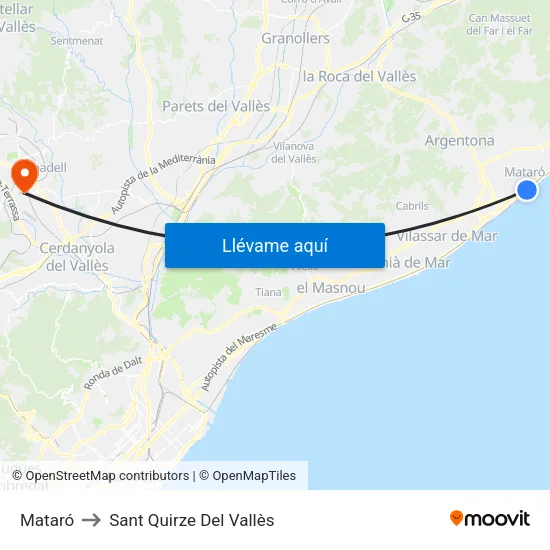 Mataró to Sant Quirze Del Vallès map