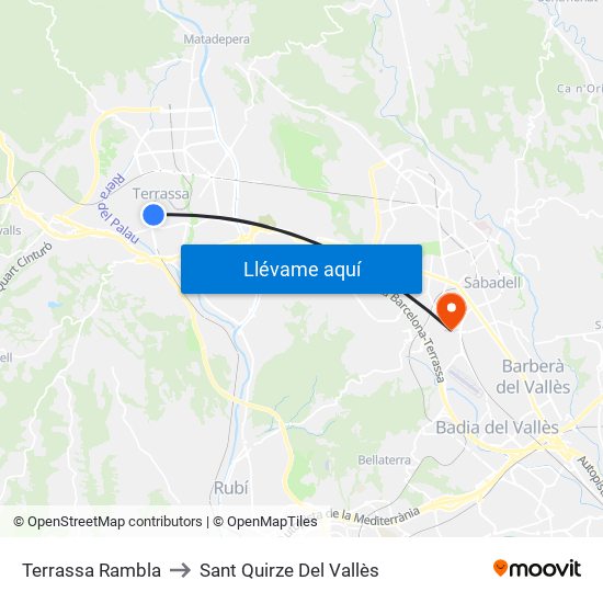 Terrassa Rambla to Sant Quirze Del Vallès map