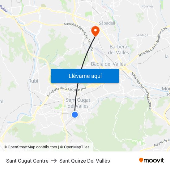 Sant Cugat Centre to Sant Quirze Del Vallès map