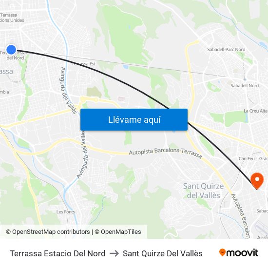 Terrassa Estacio Del Nord to Sant Quirze Del Vallès map